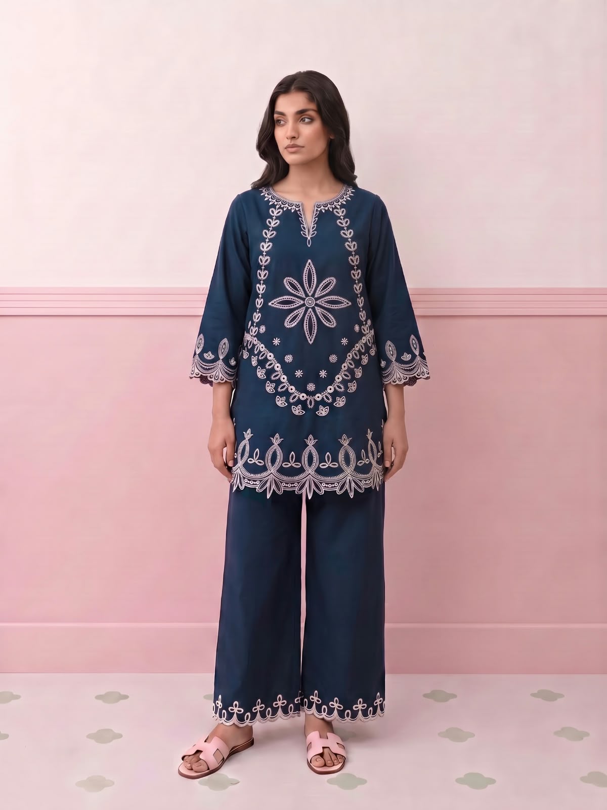 Midnight Bloom – Embroidered 3-Piece